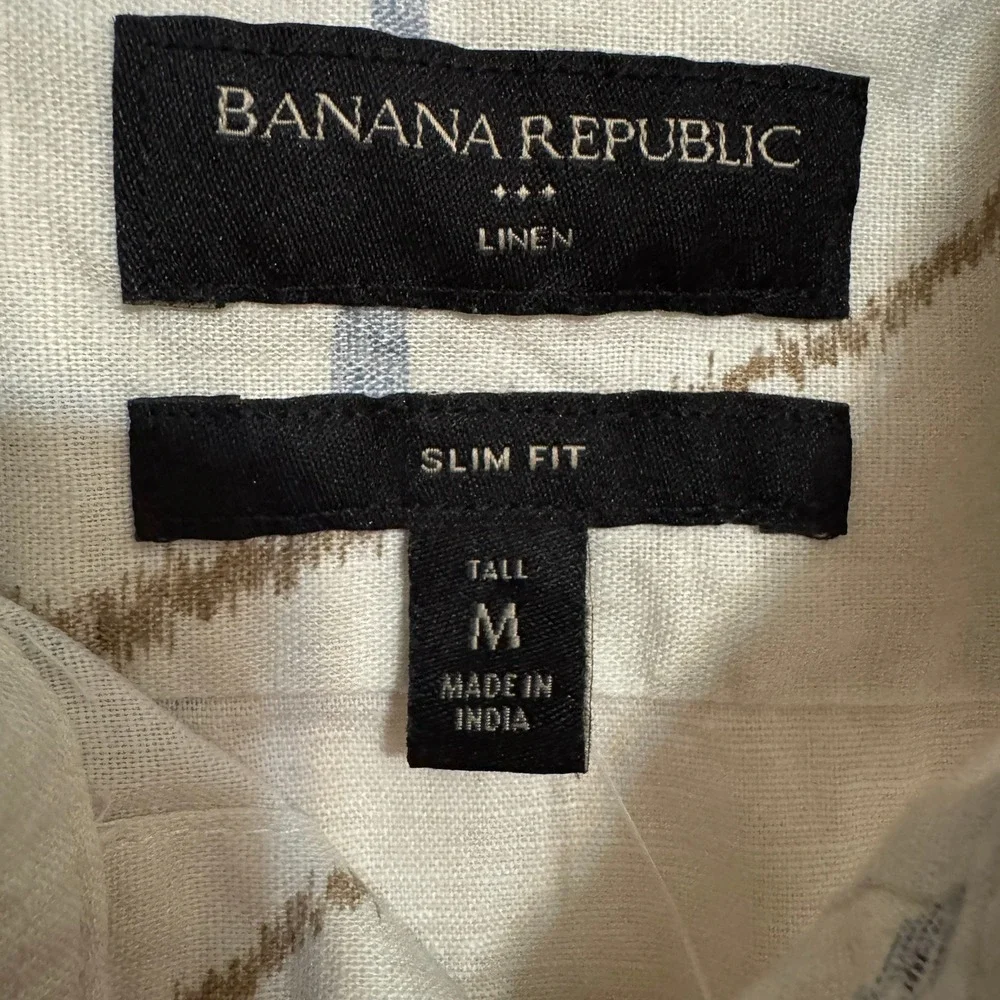 NWT Banana Republic Button Down Shirt Mens Tall Med Scales Slim Fit Linen Blend